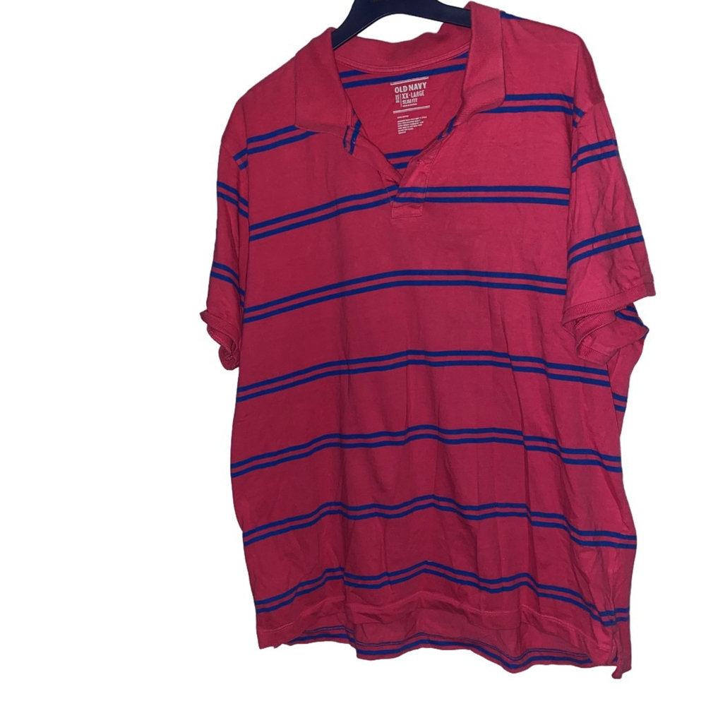 Men's Old Navy Red and Blue Striped Polo Shirt XXL Slim